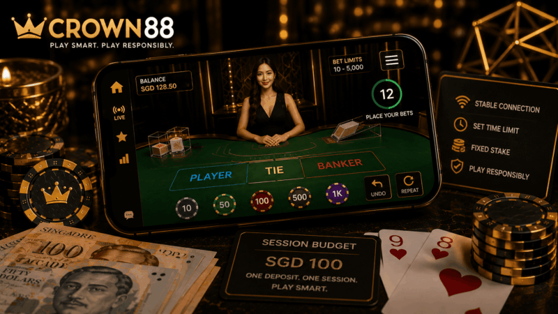 Crown88 Mobile Casino Singapore live dealer screen