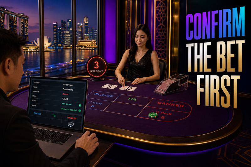 Live casino dealer table rules and accepted bet being checked before the round